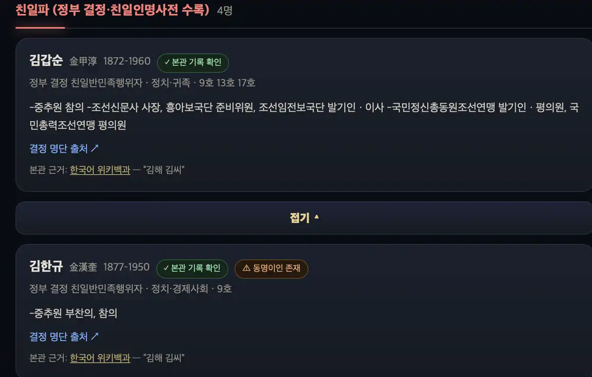 친일파 스캐너 사용법, 검색 결과와 내 조상은 전혀 다른 이야기입니다