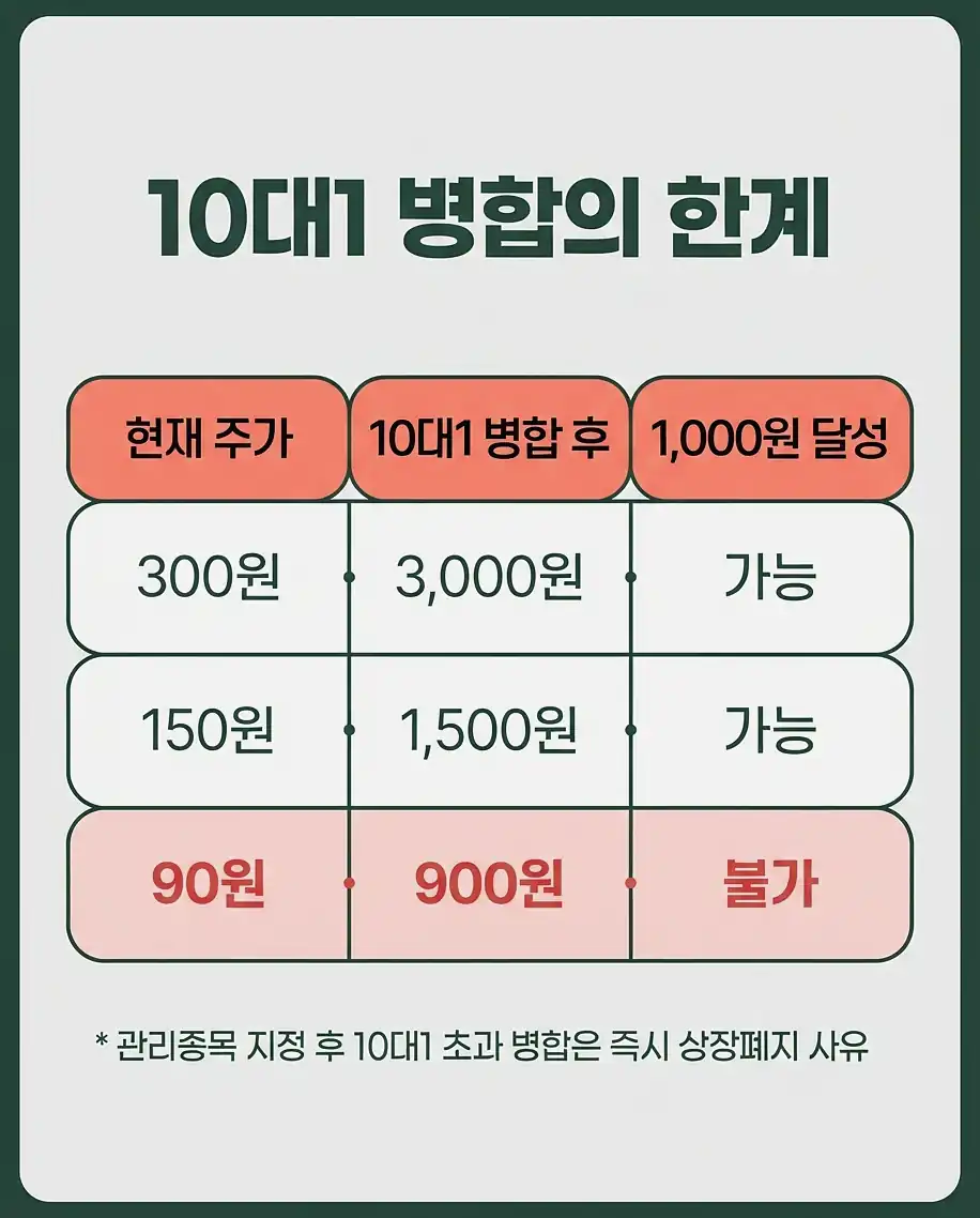 동전주 상장폐지 기준 액면병합 제한과 계산