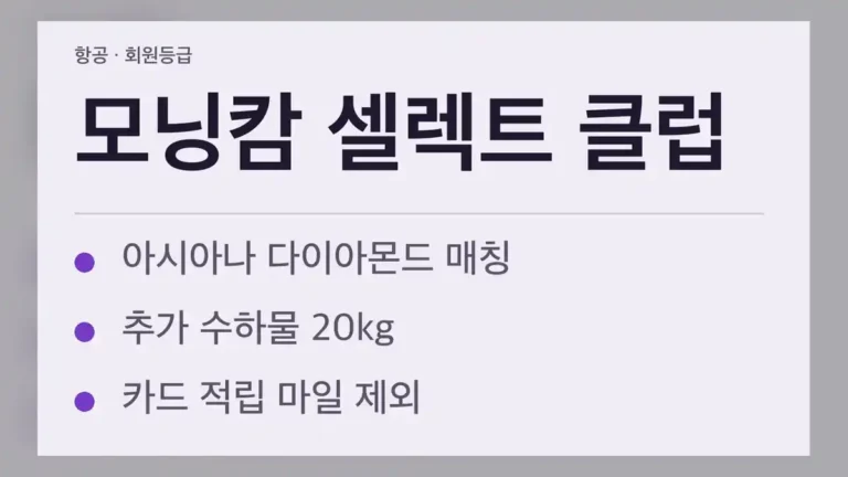 대한항공 모닝캄 셀렉트 클럽 한눈에 보기