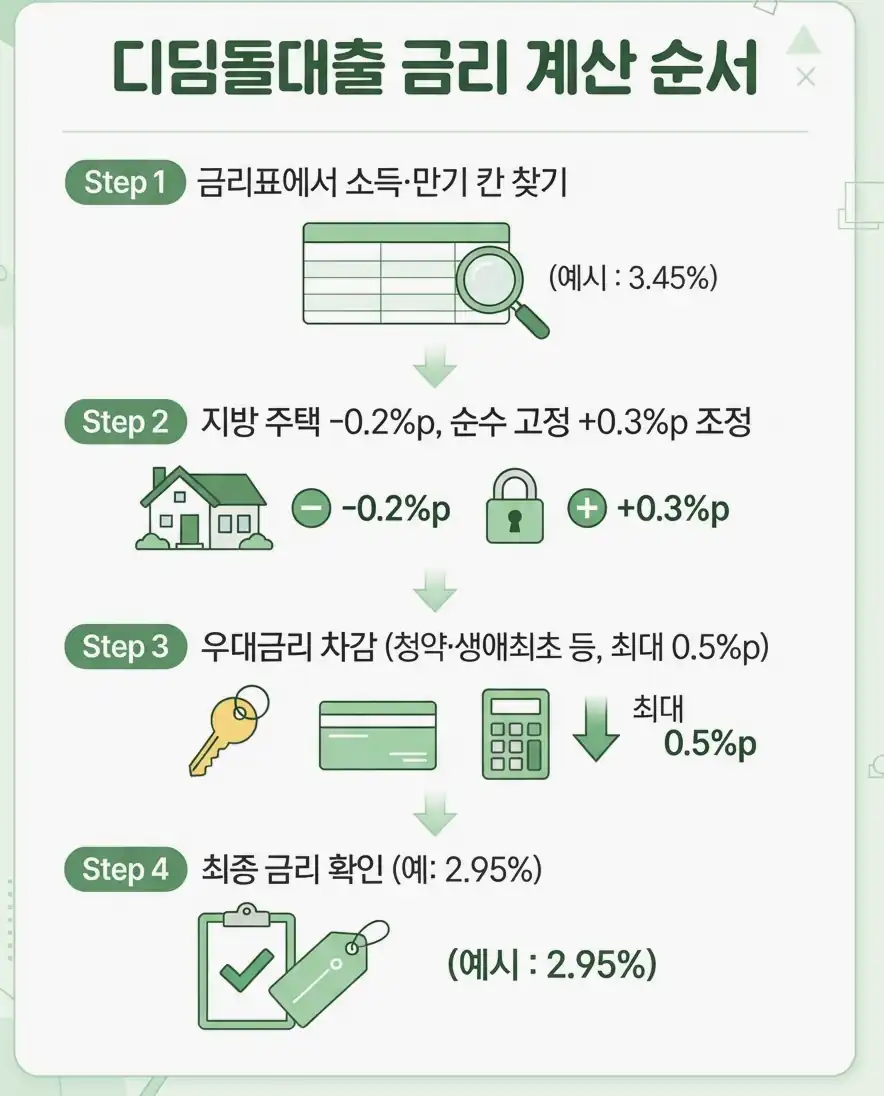 디딤돌대출 금리 2단계: 우대금리 차감과 상한