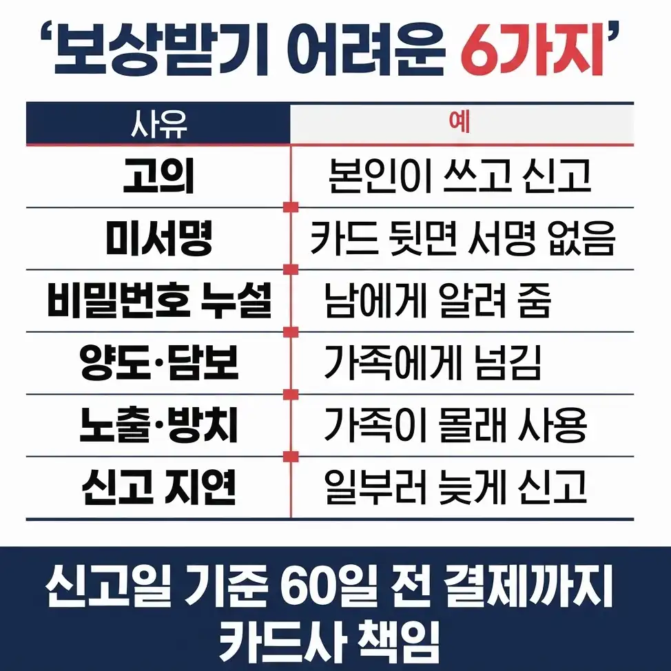 카드 부정사용 보상 보상이 줄거나 없는 6가지